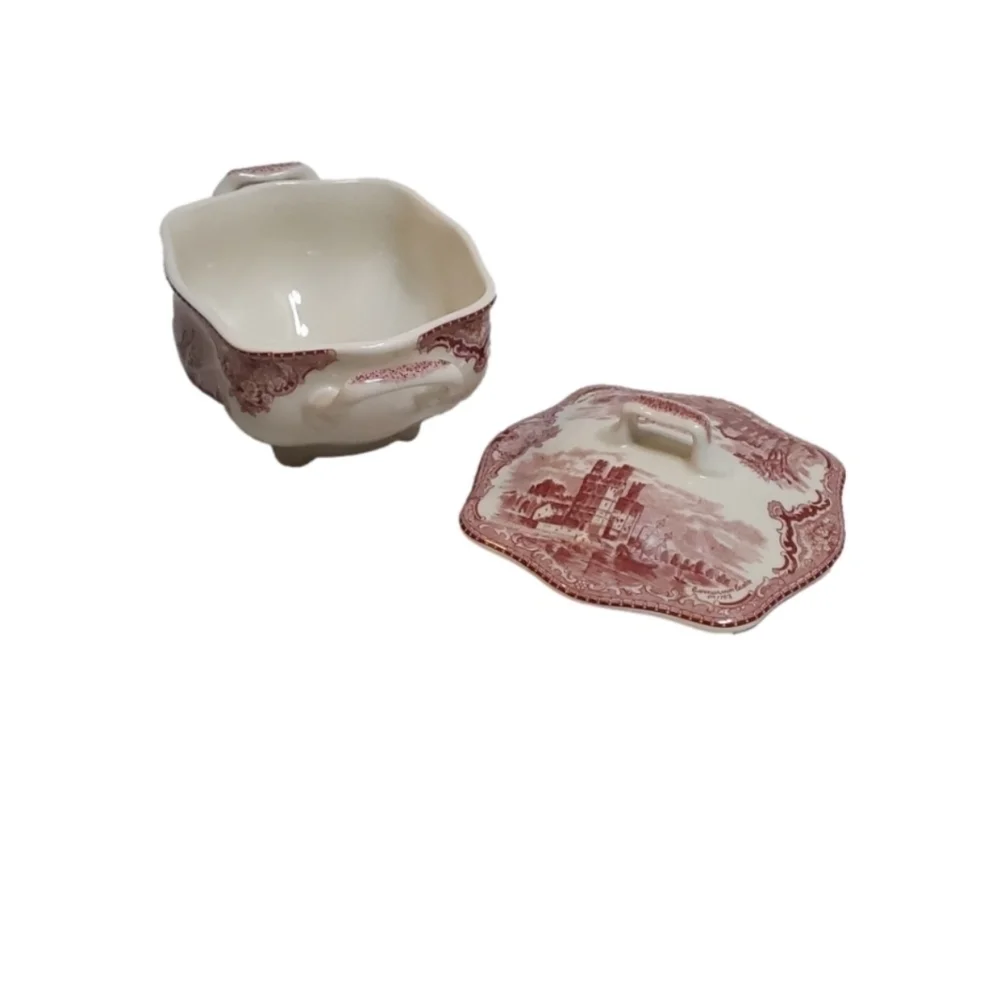 JOHNSON BROTHERS‎ OLD BRITAIN PINK CASTLE ON THE LAKE COVERED SUGAR BOWL